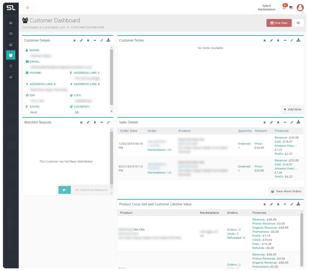 Slide of SellerLegend Customer Dashboard